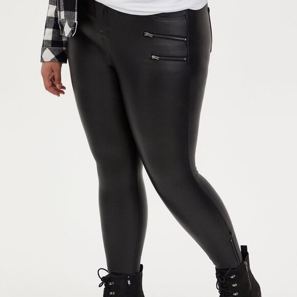 Retired! Black Coated Ponte Multi Zip Skinny Ankle Pant - Picture 1 of 11